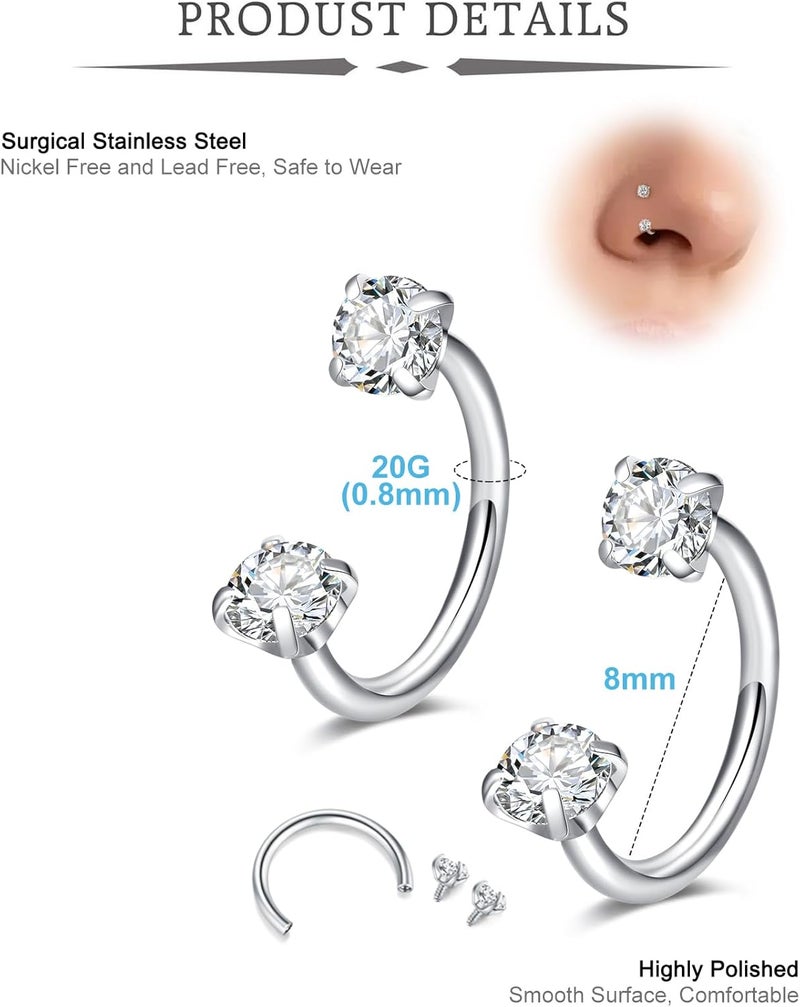 QWALIT Titanium Flat Back Helix Cartilage Earring Horseshoe Nose Ring Piercing Taper Threadless Jewelry Changing Tool Internal Threaded Piercing Taper Insertion Threader Tool Labret Jewelry Lip Studs - Image 2